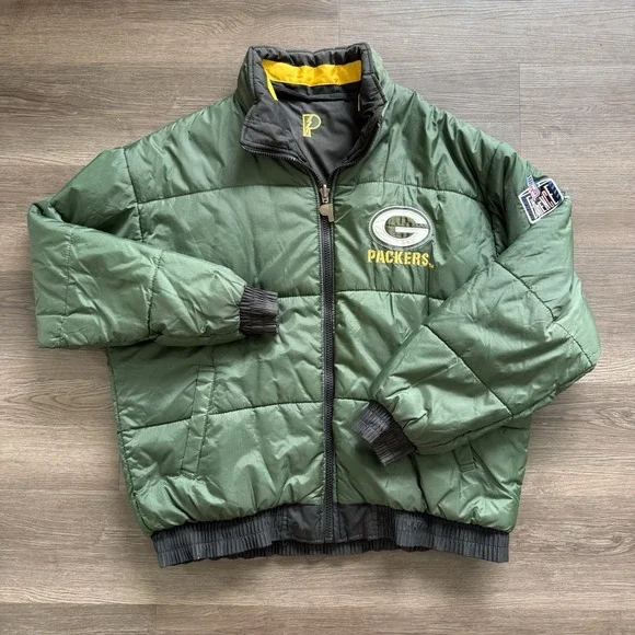 Vintage Pro Player Green Bay Packers NFL Reversible Puffer‎ Jacket XL - Picture 2 of 10